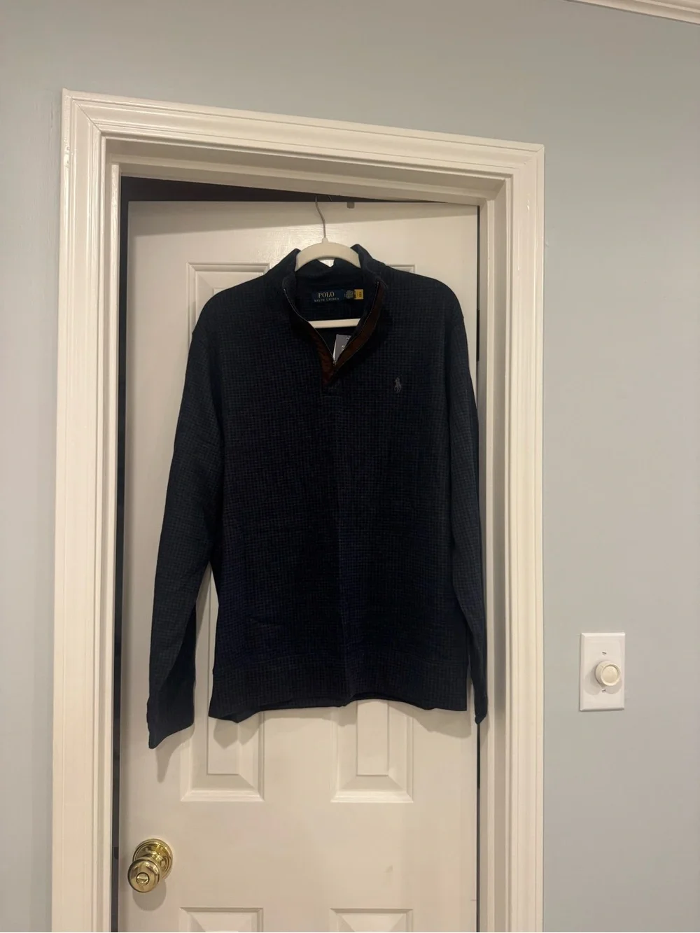Polo by Ralph Lauren Houndstooth Quarter-Zip Polo -Winter Navy Heather Dogtooth